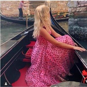 Betsey Johnson Pink Maxi Dress with Red Heart Print